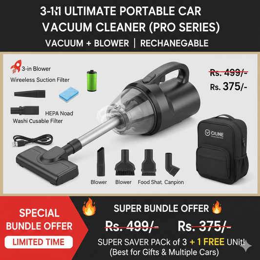 3 in 1 Portable Car Vacuum Cleaner with Blower | USB Rechargeable Wireless Handheld Car Vacuum Cleaner Traveling, Camping Reusable,Portable
